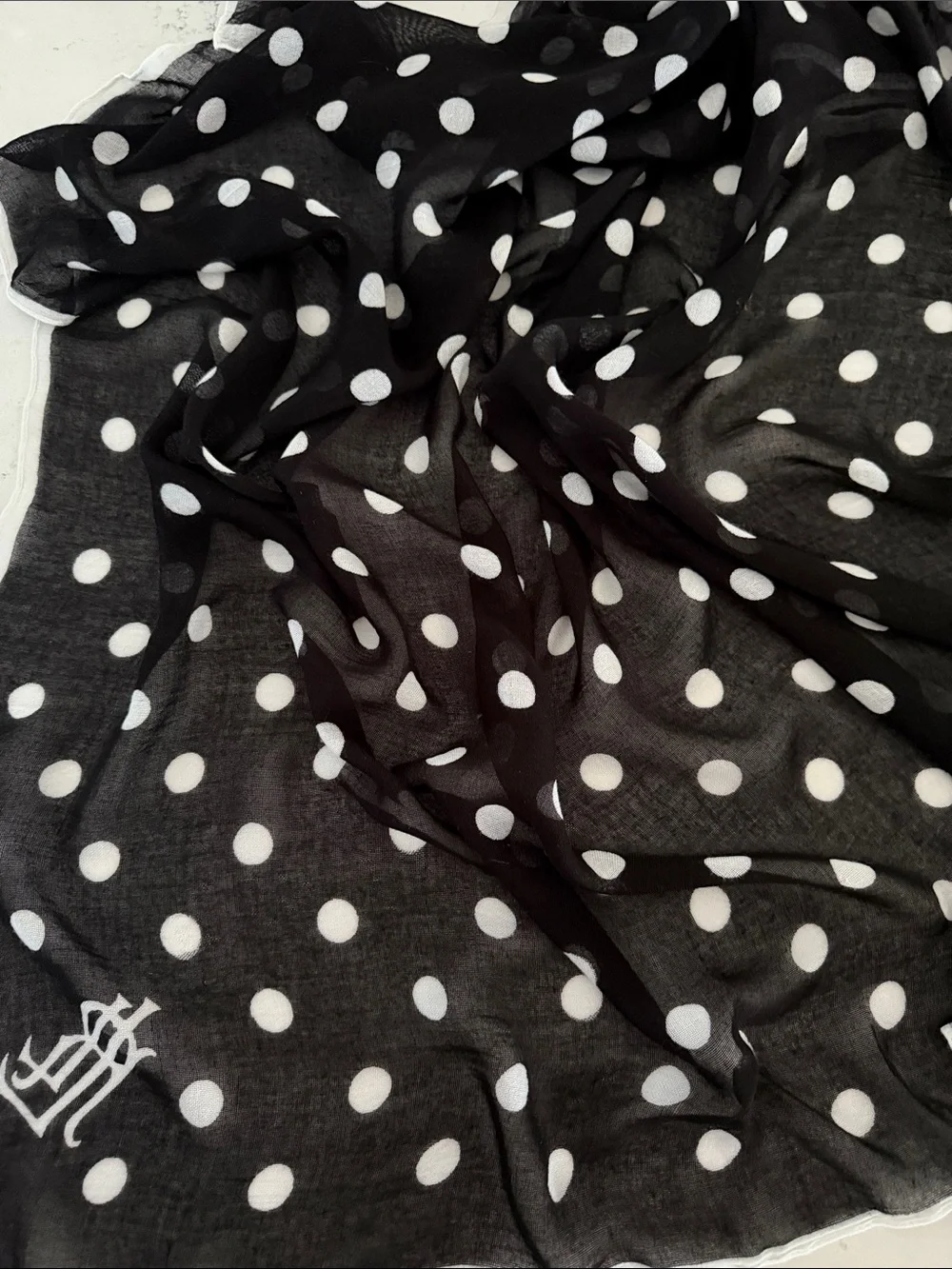 Ralph Lauren Polka Dot Black and White Square Scarf 43 X 43’